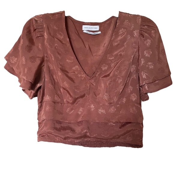 Urban Outfitters Patterned Silky Cropped Copper Blouse Size Medium - Picture 1 of 8
